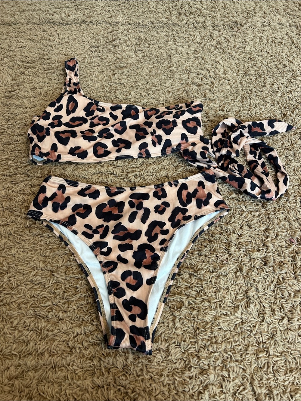 Leopard print one shoulder wrap bikini size large